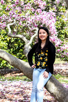 Senior-High-School-Portrait-Sitting-Tree-Pink-Flowers