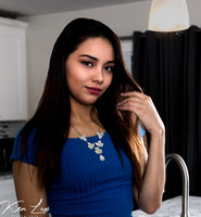 Portrait-Photography-Female-Blue-Dress-Kitchen