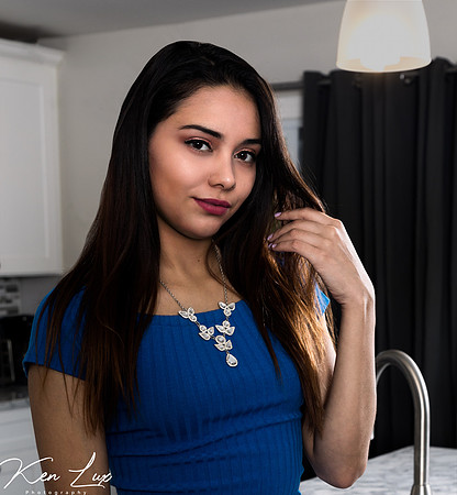 Portrait-Photography-Female-Blue-Dress-Kitchen