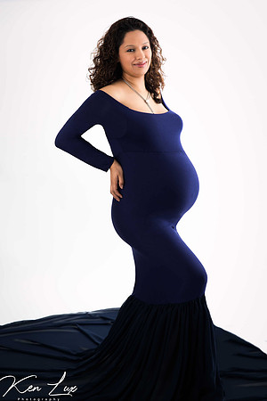 Maternity Portrait Dark Blue Dress